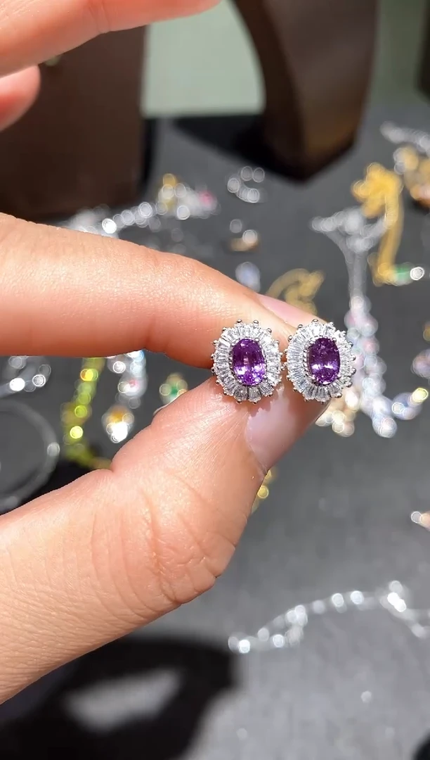 耳饰蓝宝石银S925镶嵌耳钉