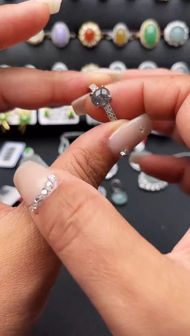 【闪购商品】翡翠戒指银S925镶嵌缅甸天然A货翡翠S925银镶嵌