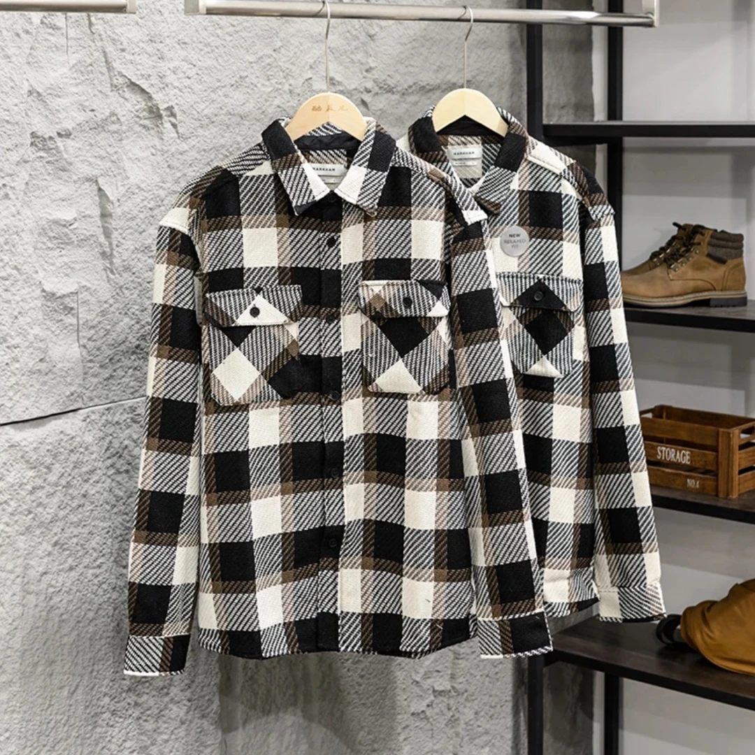 经典格纹2025重磅织线秋季新款休闲百搭翻领衬衫外套夹克