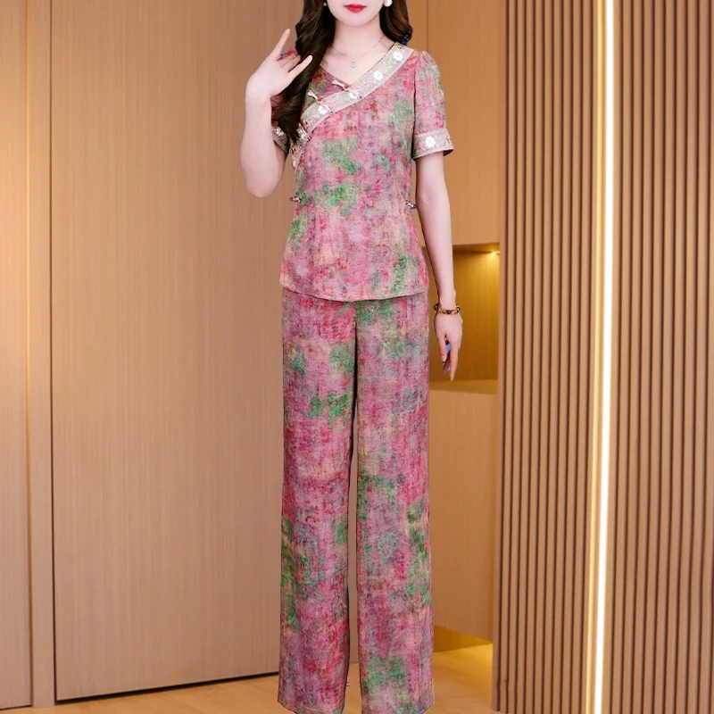 拉夏贝尔轻奢小众高级感中式套装女2025夏季贵夫人洋气减龄喜婆婆