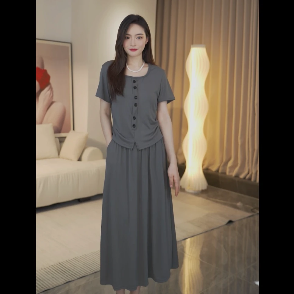 （然老板专属）夏季新款韩版时尚气质显瘦休闲半身裙两件套高级套装