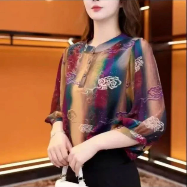 景星庆云2025新款圆领气质小衫女衬衫洋气衣服时髦上衣打底