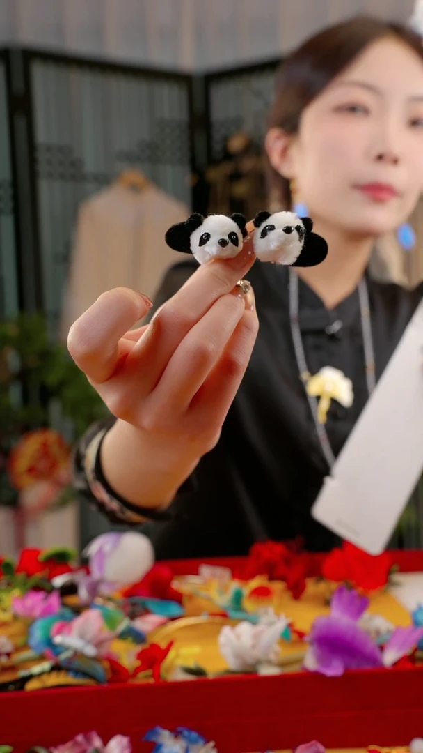 刺绣非遗苏绣绒花手工饰品