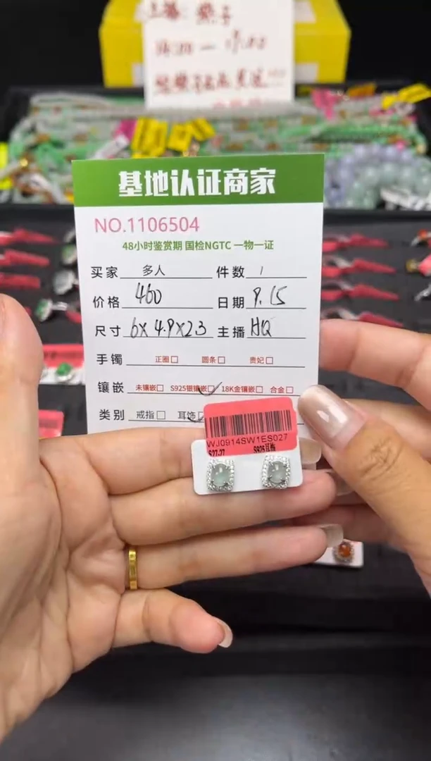 银S925镶嵌翡翠耳饰多人