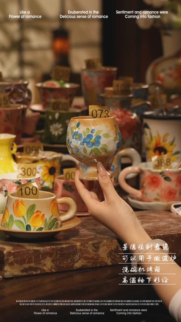 陶瓷073景德镇高温手绘釉下彩设计师款式