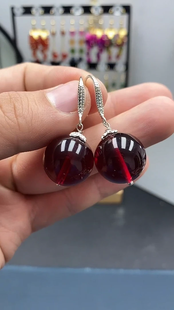 【闪购商品】血珀耳饰银S925镶嵌尺寸18mmW2