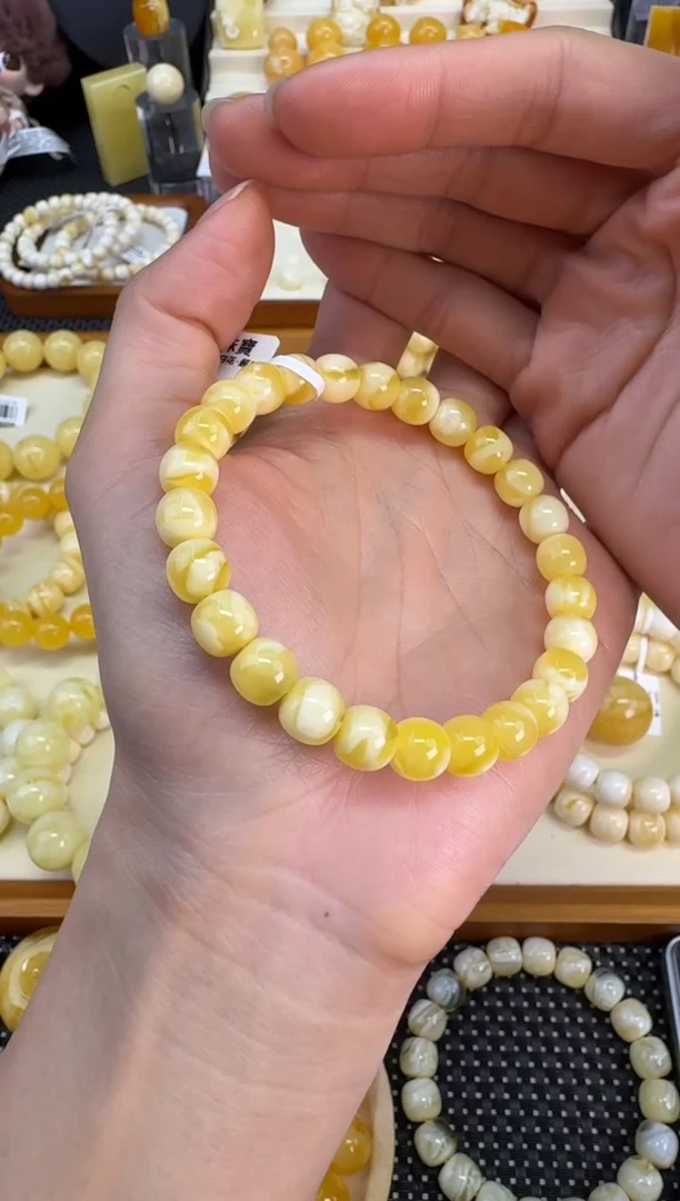 裸石琥珀未镶嵌宝衡  御龙见白 挑金白 8mm