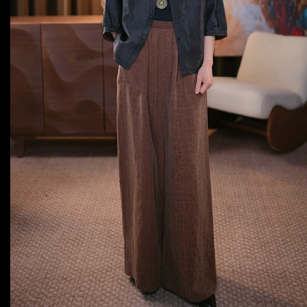 【知桐】双面双穿100%桑蚕丝龟裂纹香云纱直筒裤