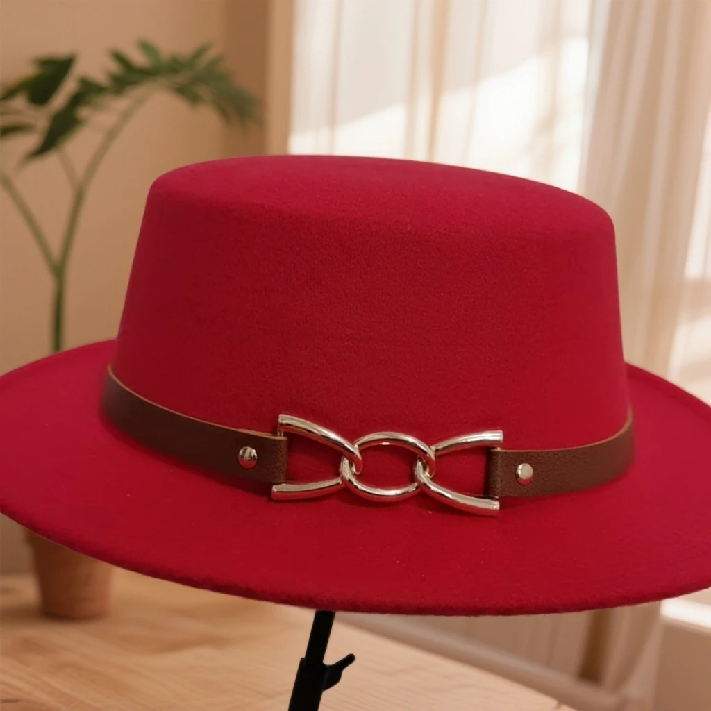 2025年秋冬季新款毛呢简约平顶帽子女英伦风复古时尚优雅礼帽自营