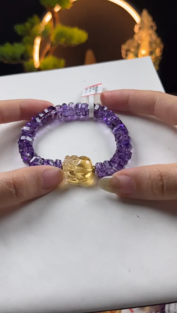水晶手链未镶嵌二***?天然紫水晶烟花切面设计手串