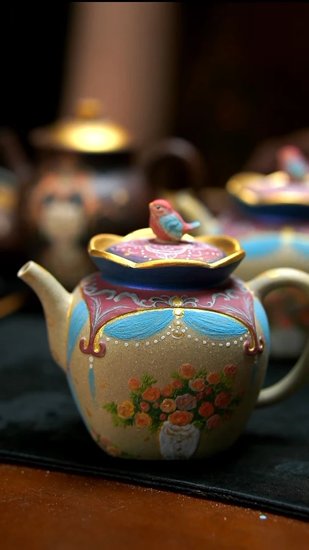 茶壶紫砂幔帐小鸟滴子壶微瑕