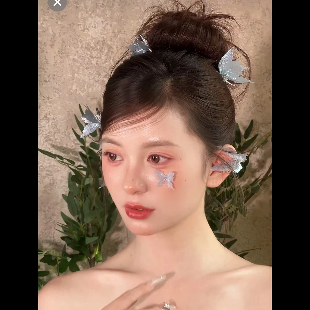 合金婚庆饰品 新款“元气少女”浅蓝蝴蝶唯美发夹套装