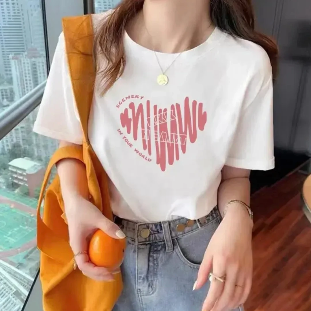 夏装通用印花圆领短袖T恤百搭上衣显瘦休闲黑白色休闲宽松韩版