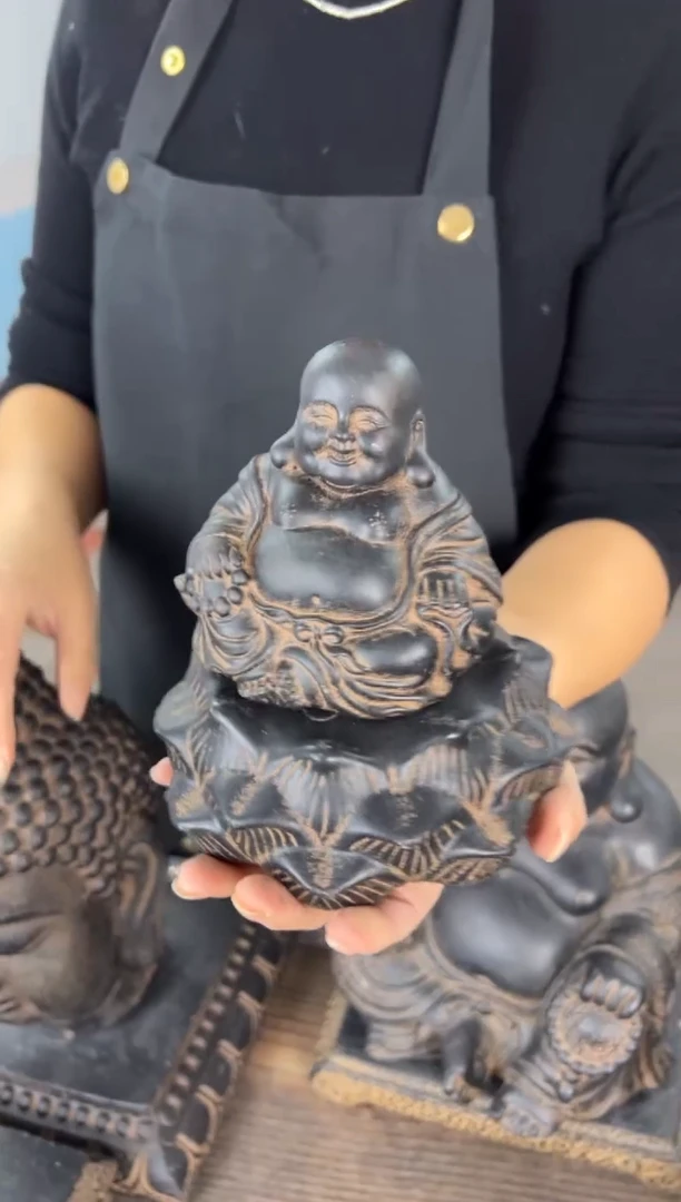 陶土未来佛+莲蓬实心底座