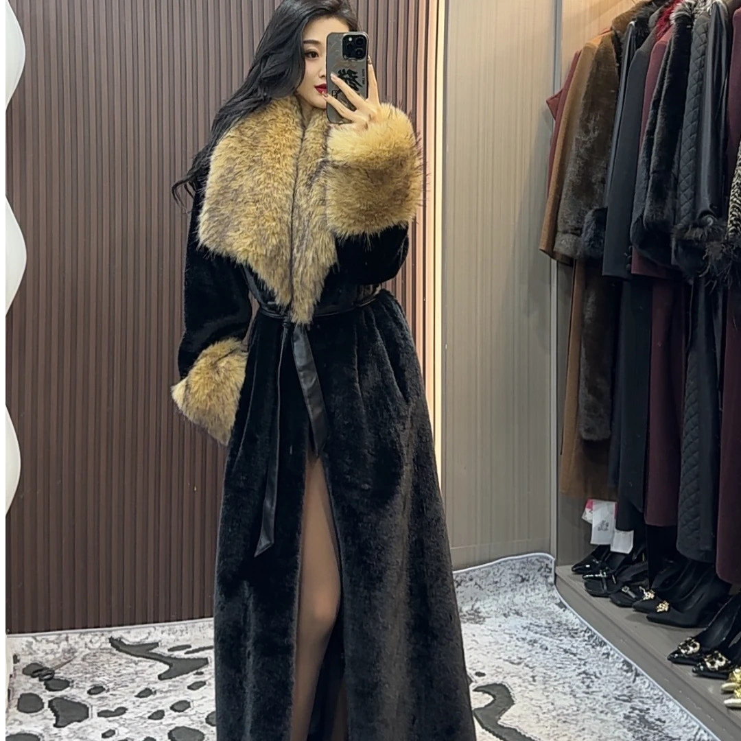 师小姐定制~超大外翻领长款毛毛外套（长130左右）