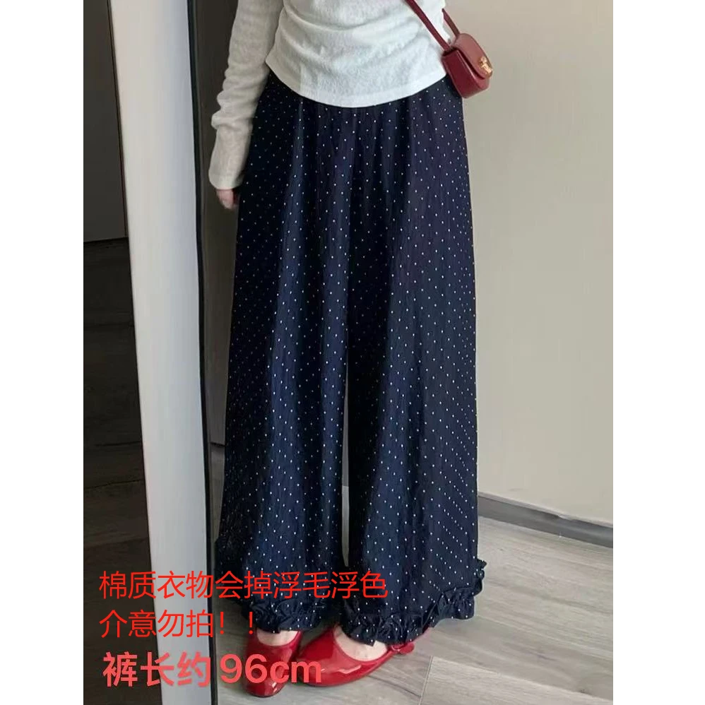 65100松紧腰麻料花边九分阔腿裤