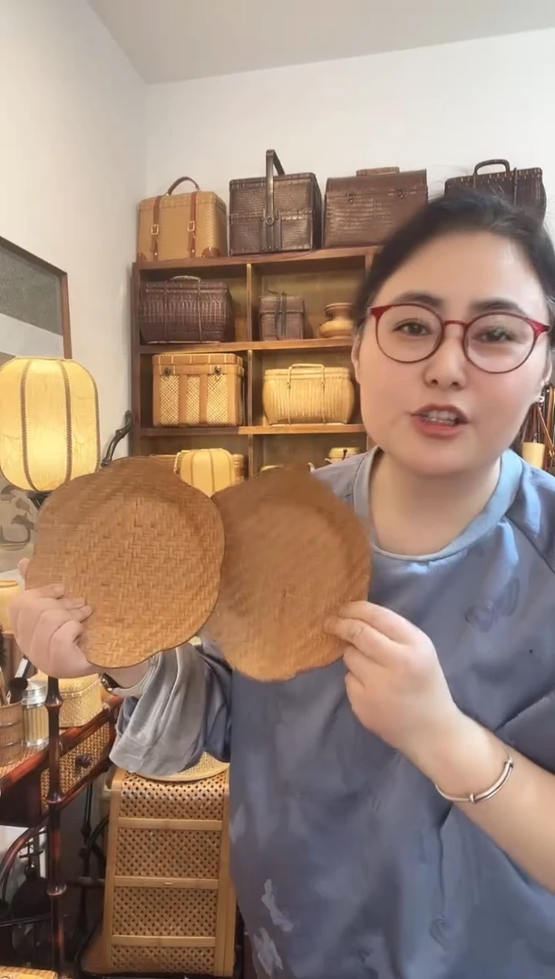 手工竹编花瓣浅果盘2小