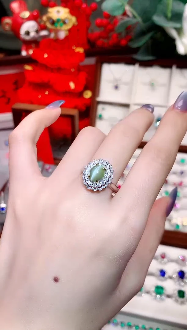 【闪购商品】猫眼戒指18K金镶嵌1.9ct/天然宝石/七天无理由