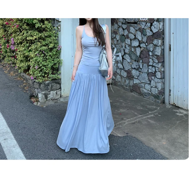 【阿喜】首尔女大-2025新款显瘦多巴胺穿搭吊带裙套装法式长裙子