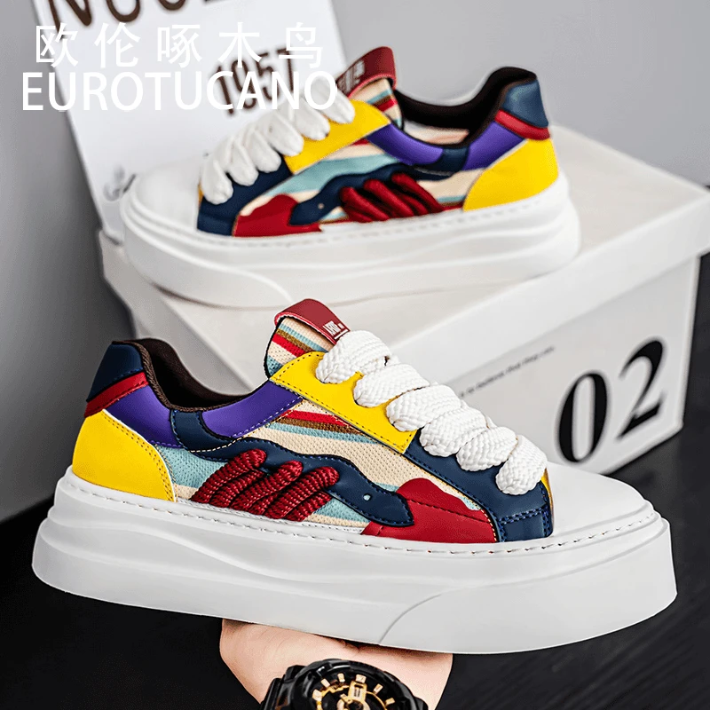 欧伦啄木鸟EUROTUCANO透气薄款休闲板鞋子男款百搭厚底休闲网面鞋