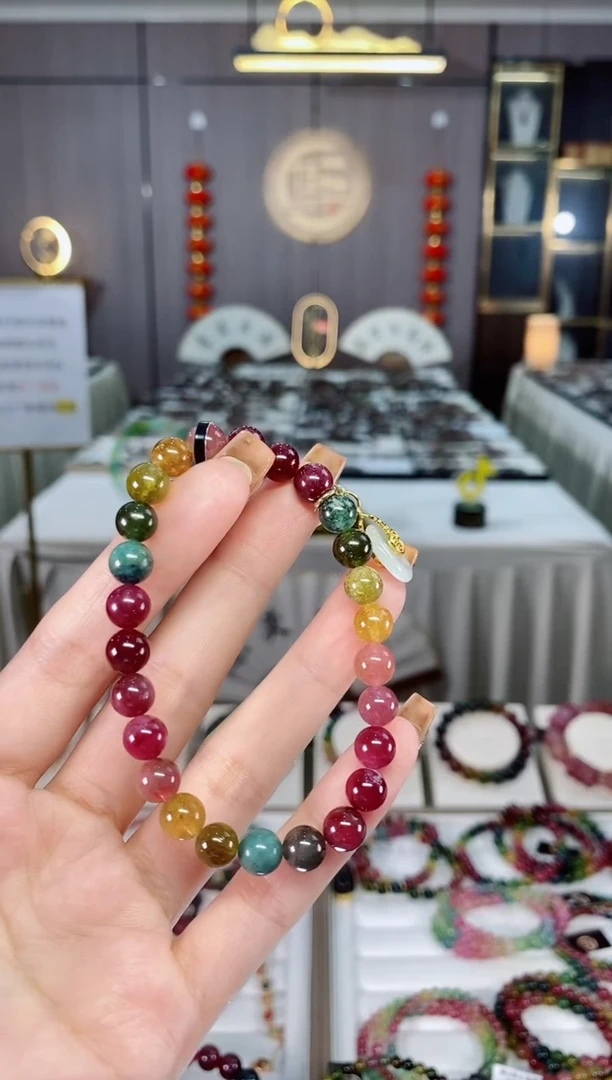 老矿碧玺油料色标彩虹单圈手串7mm+未镶嵌碧玺dan多样性发货一条