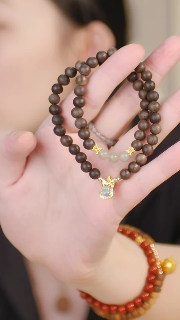 未镶嵌手串和田玉（两圈紫奇楠0.6+蓝水翡翠）