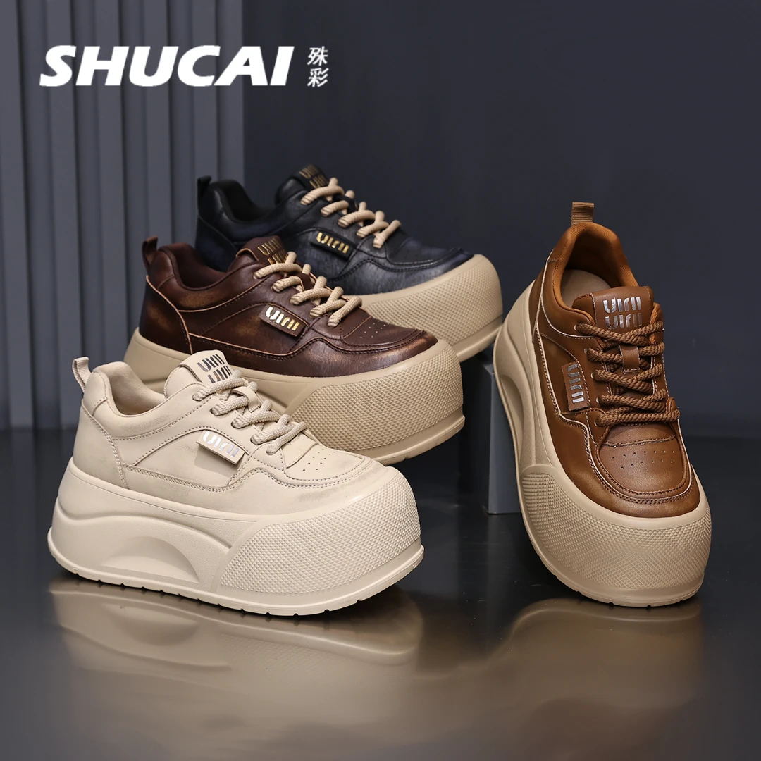 殊彩7CM厚底小白鞋女2026春复古加绒保暖板鞋小个子增高休闲鞋