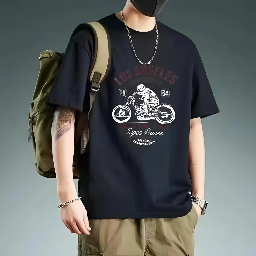 【重磅纯棉】美式风休闲复古印花短袖T恤男士圆领潮流上衣