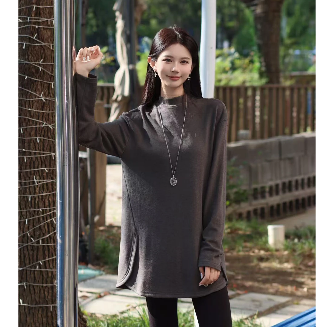 GIRDEAR/哥弟 130086 秋冬新款女士时尚设计感半高领长袖长款卫衣