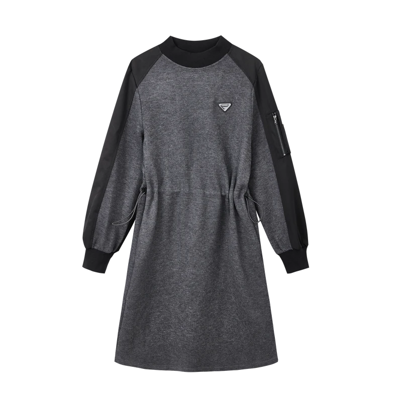 【籽言专属】休闲拼色连衣裙设计感收腰显瘦卫衣裙X09BLS8050