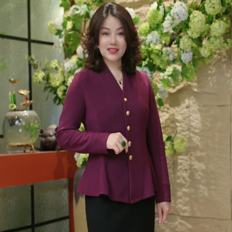 LUCK-V领排扣外套2025秋季新款显瘦简约设计款高级感修身气质上衣