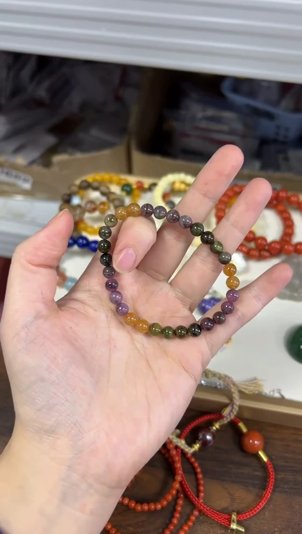 未镶嵌手链碧玺老矿彩虹碧玺圆珠手链[37]