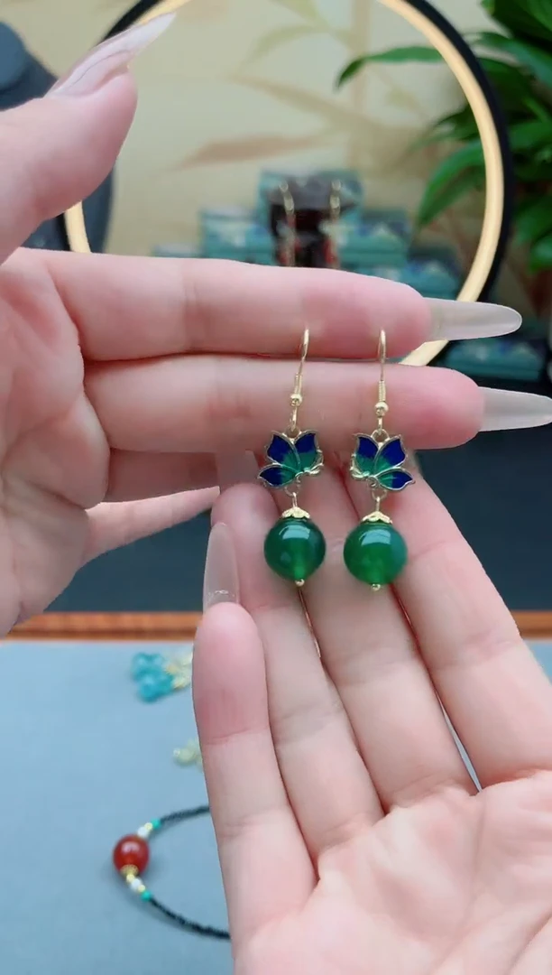 玛瑙/玉髓耳饰银S925镶嵌635