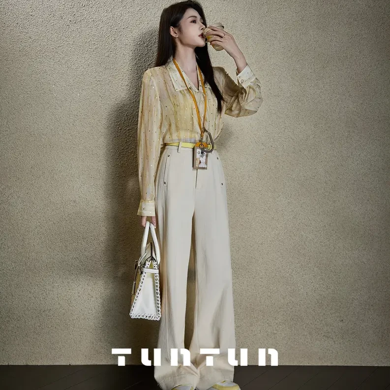 吞吞穿搭日记4月13号上新【手冲咖啡】轻奢显瘦气质休闲长裤宽松