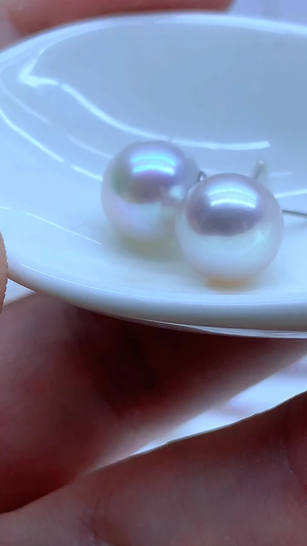 银S925镶嵌淡水珍珠耳饰10-11