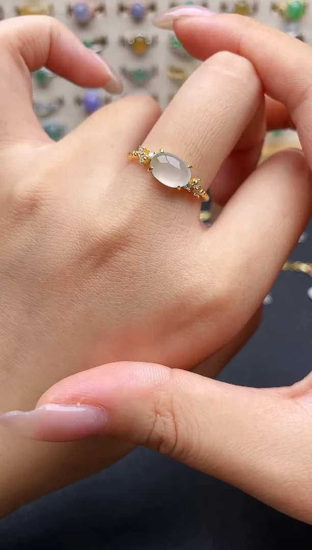 银S925镶嵌戒指翡翠一物一证一礼盒