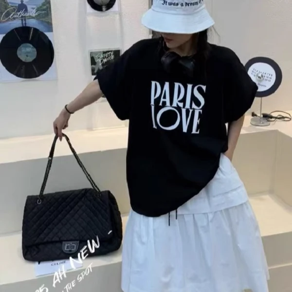 85001短袖#春季新款设计感字母印花短袖T恤百搭上衣