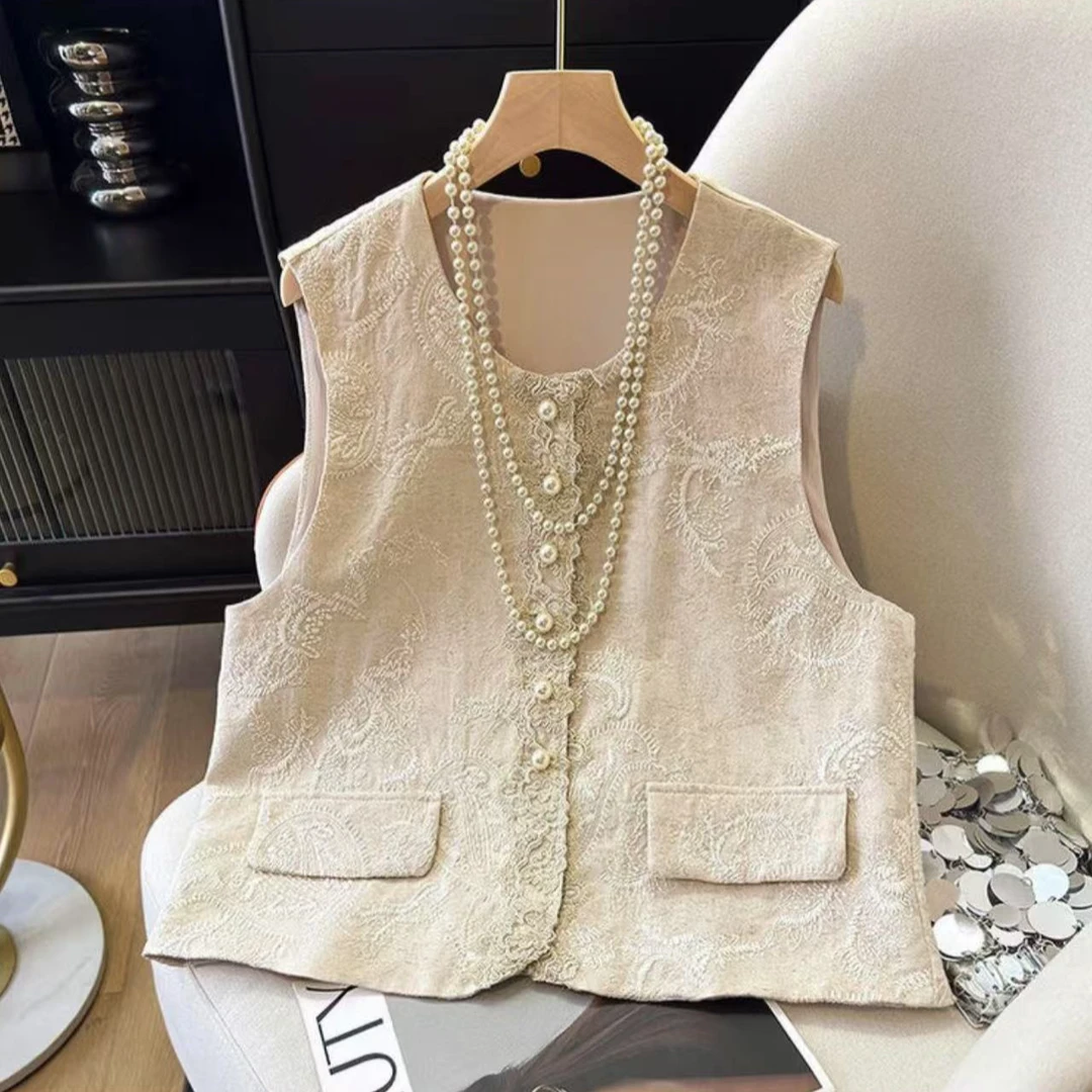 【有运费补贴】新款早春法式轻奢时尚减龄洋气百搭蕾丝刺绣国风马甲