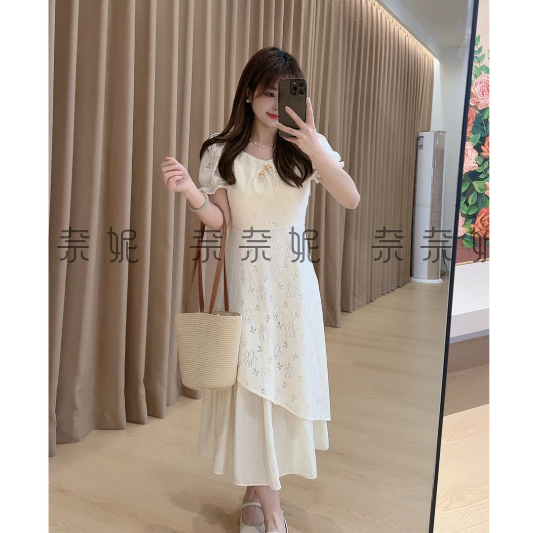 奈奈妮【布拉格月光】连衣裙夏季显瘦气质拼接法式9392