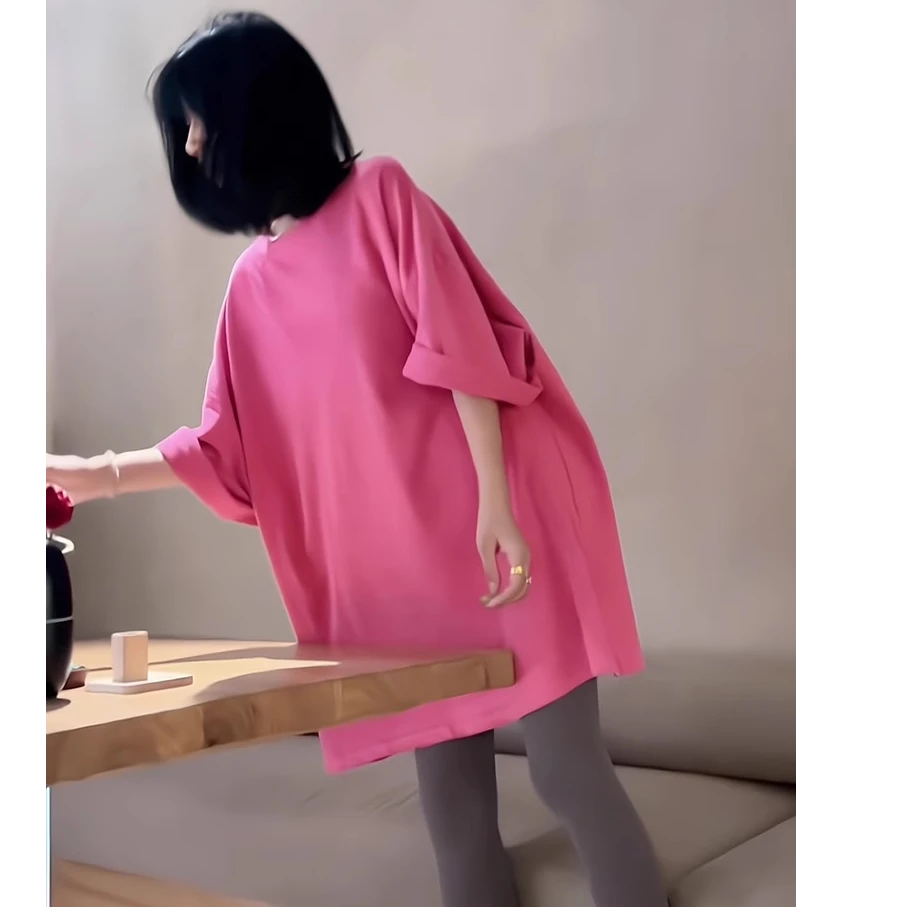 欧货2025夏季新款宽松粉色短袖t恤穿搭上衣薄款女装洋气大版休闲