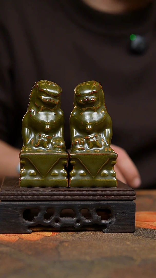 摆件茶叶沫狮子一对