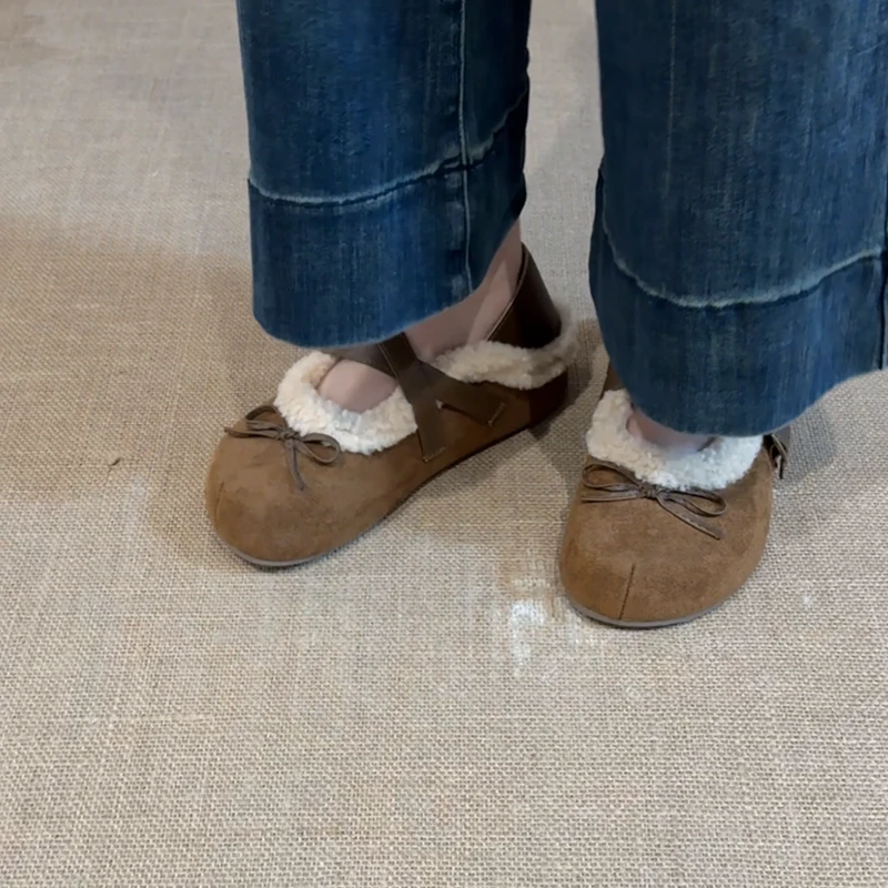 韩版甜美蝴蝶结芭蕾风浅口单鞋女2025秋冬新款保暖玛丽珍勃肯鞋潮