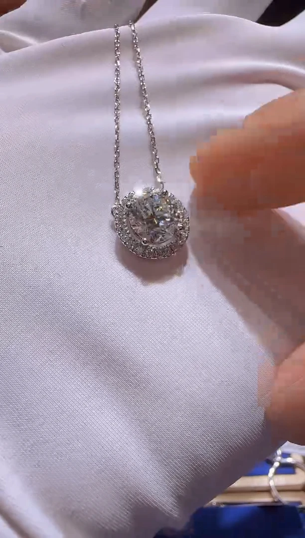 铂Pt950镶嵌实验室培育钻石套链圆包套链1卡