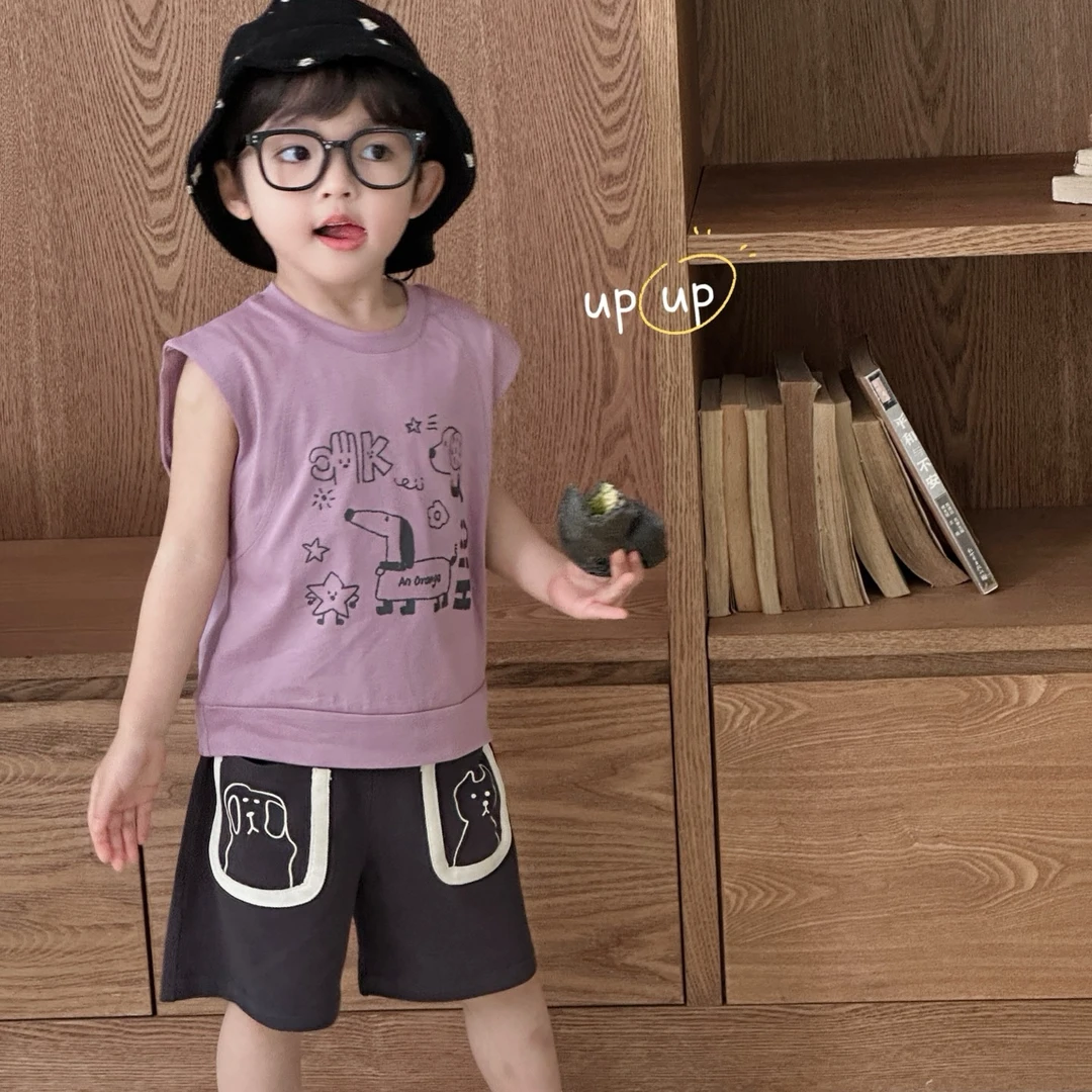 夏季大象印花薄款卡通风男套装夏款韩版针织时尚男童童装