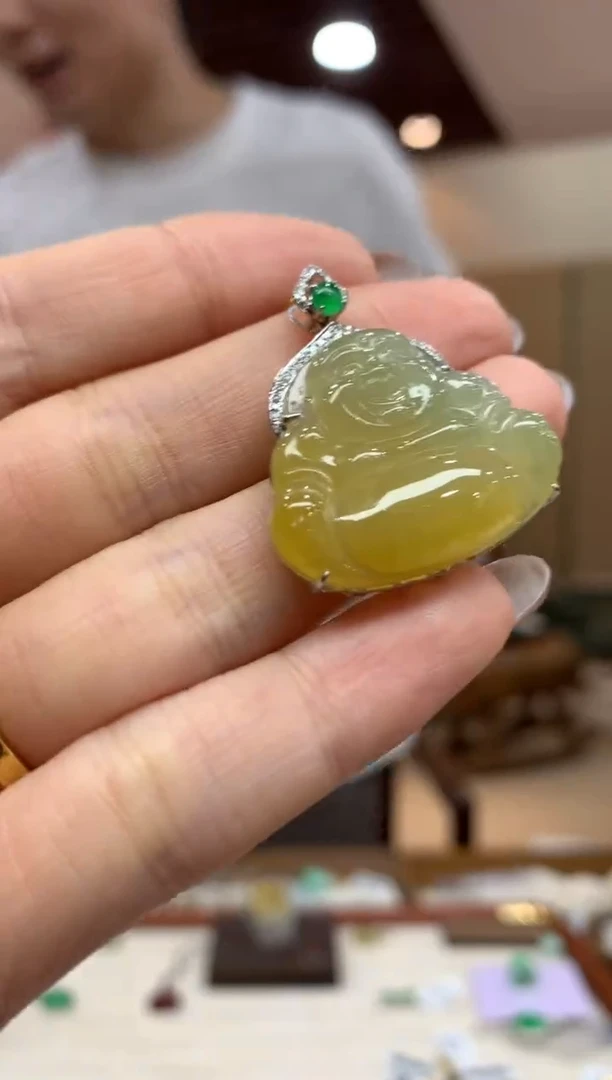 吊坠(不含链)18K金镶嵌翡翠佛公