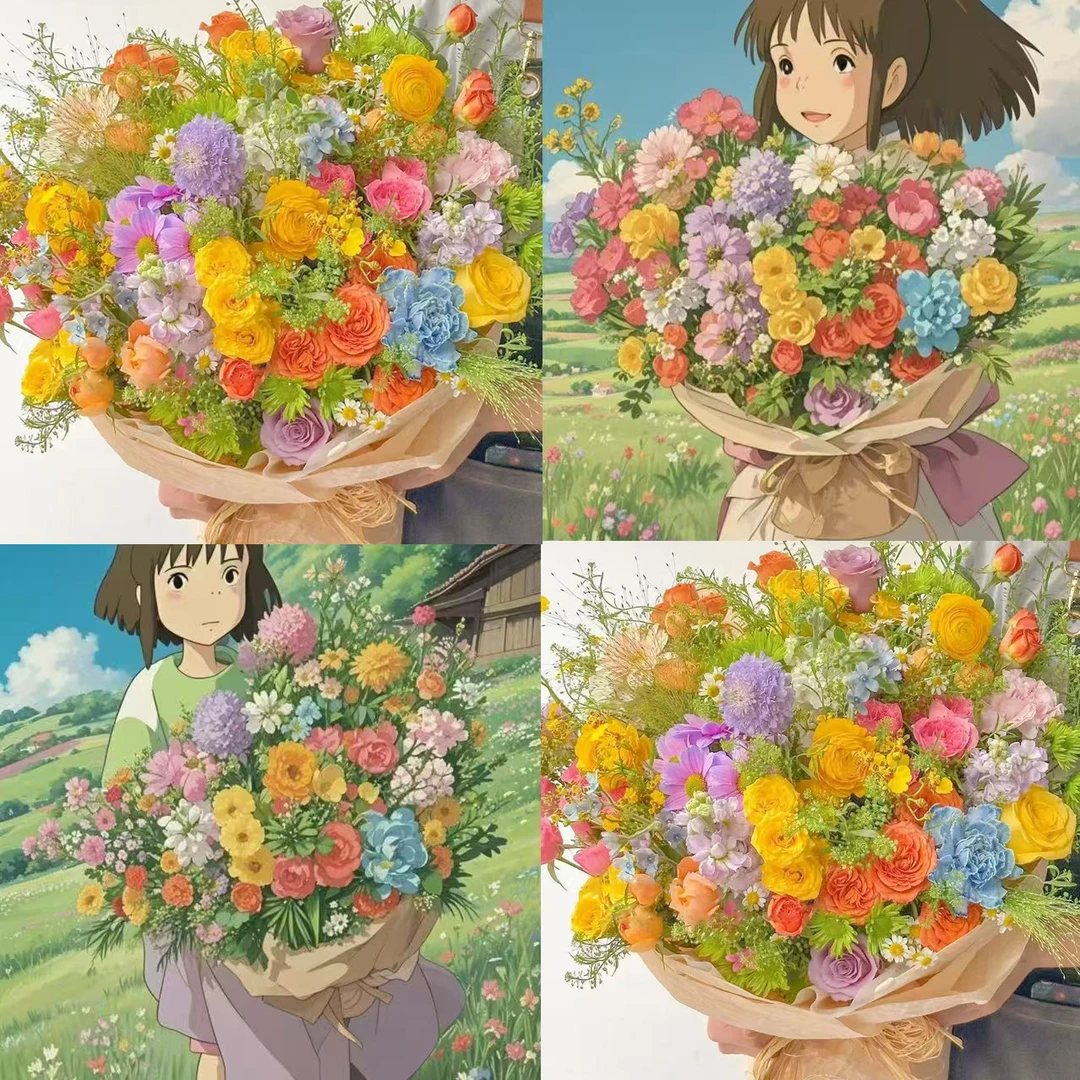 宫崎骏的一天【2朵紫玫瑰2朵黄玫瑰3朵紫罗兰泡泡混搭】宫崎骏花束送爱人闺蜜宫崎骏同款鲜花小时达同城配送
