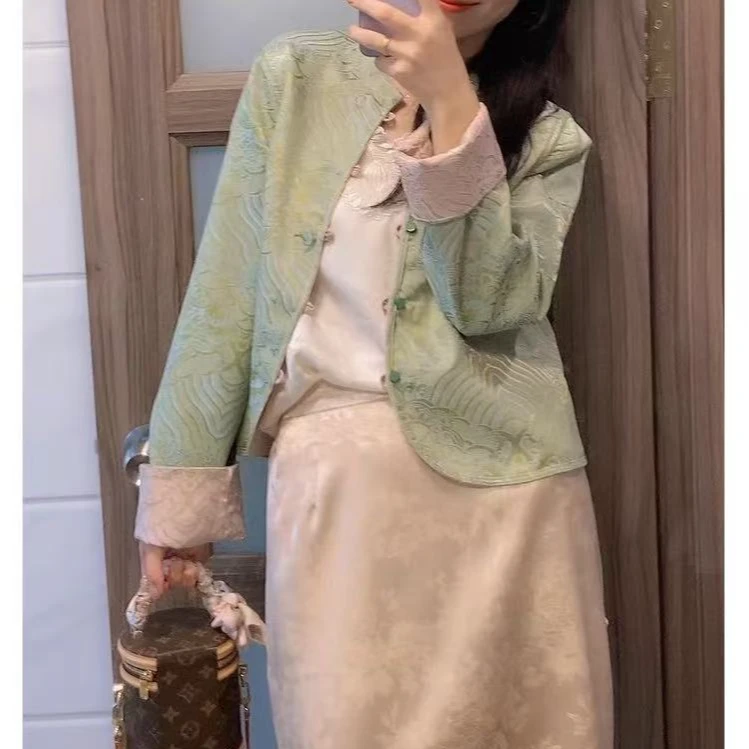 【诗柔179】双面穿新中式国风春季上衣新款圆领撞色拼接宽松短外套