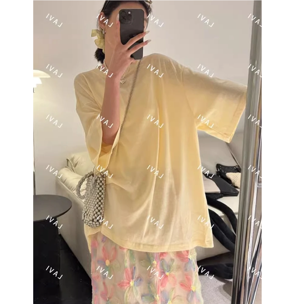 大版韩系宽松简约短袖T恤女春夏2025新款设计感百搭休闲中袖上衣