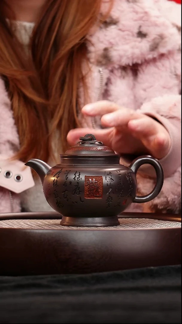 茶壶紫砂宜兴紫砂壶镂空单圈