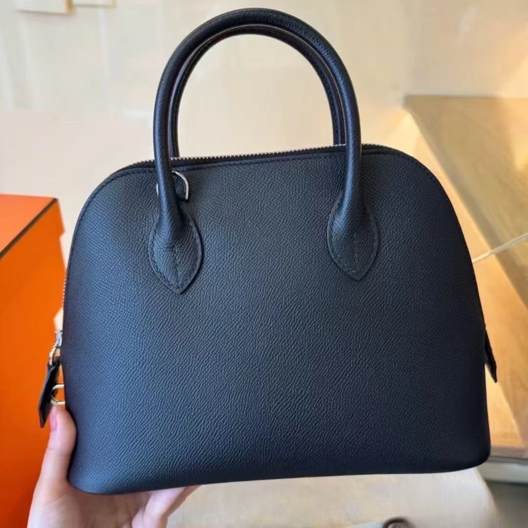 99新 Hermes/爱马仕 小花6欢 保龄球 25 黑色 EP皮 银扣 B刻